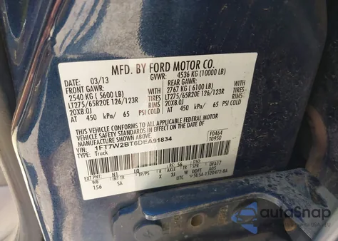 2013 Ford F-250 Lariat из США, поврежденный, VIN 1FT7W2BT6DEA91834